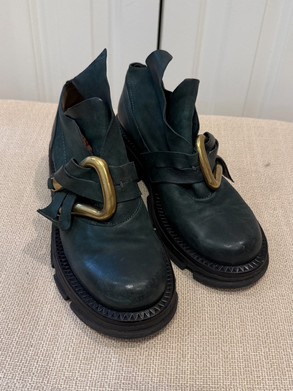 A.S. 98 Laken Womens Green Leather Slip On Casual Dress Boots Size 38 US 7.5